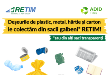 Informare ADID Timiș: deșeurile reciclabile din plastic, metal, hârtie și carton se colectează din sacii galbeni sau alți saci transparenți