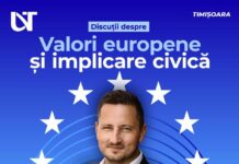 Dezbatere în comunitatea universitară UVT – „Valori europene și implicare civică”, la care este invitat europarlamentarul Nicu Ștefănuță, vicepreședinte al Parlamentului European și alumnus UVT
