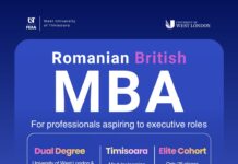 Ultima săptămână de înscrieri pentru programul de Masterat în Administrarea Afacerilor (MBA), organizat în cadrul parteneriatului dintre Universitatea de Vest din Timișoara (UVT) și University of West London (UWL)